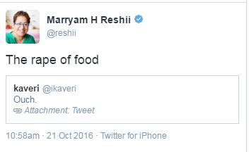 marryam reshii food rape comment